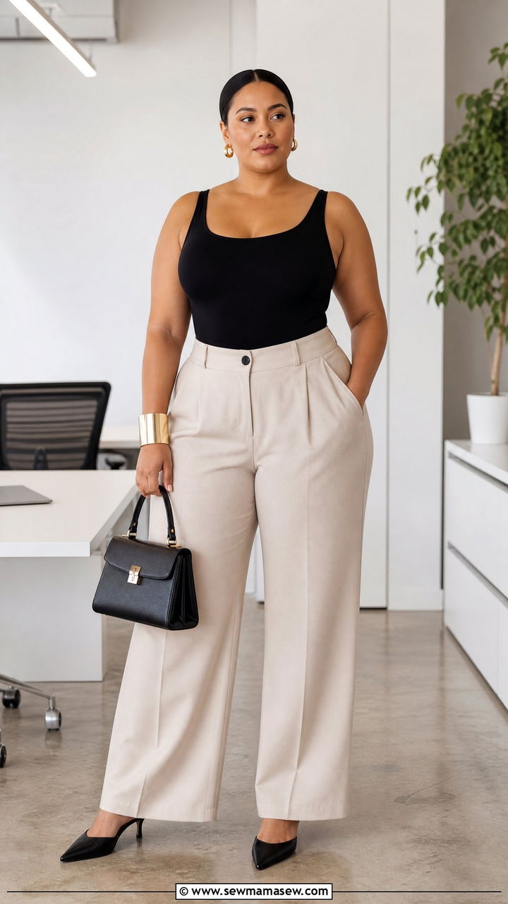 Bodysuit and Wide Leg Trouser Outfit - 30 Summer outfits for curvy women