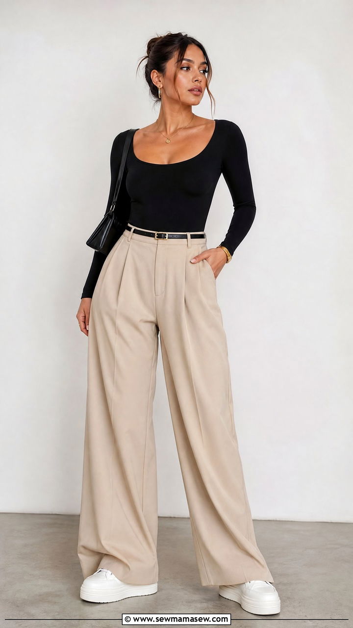 Bodysuit and Wide Leg Trousers Outfit - 25 casual outfits for hourglass body