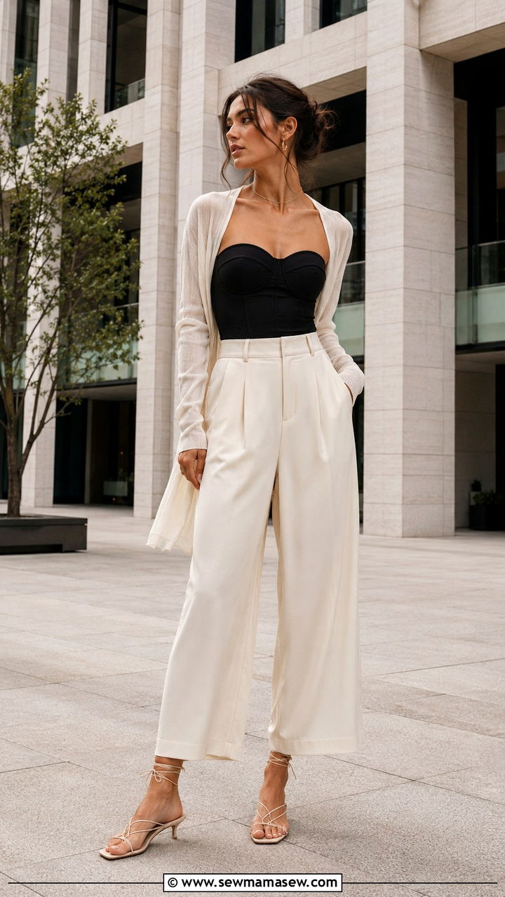 Bodysuit and Wide Leg Trousers Outfit - 25 Balletcore outfit ideas