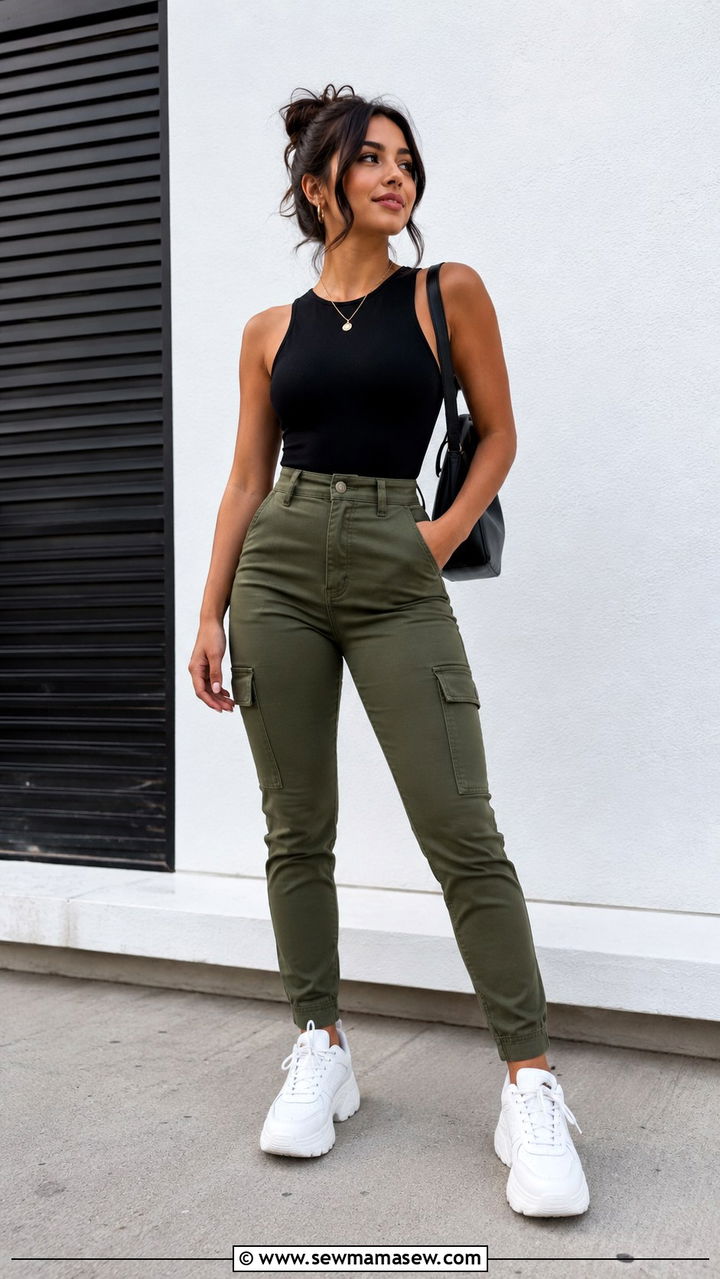 Bodysuit with High Waisted Cargo Pants Petite 53 - 20 Petite outfit ideas 5'3