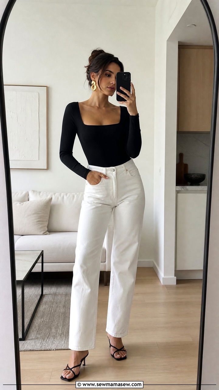 Bodysuit with Straight Leg Jeans Outfit - 25 chic straight leg jeans outfit ideas