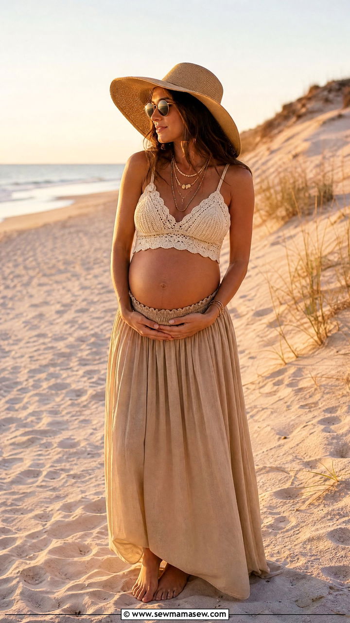 Bohemian Crop Top With Maxi Skirt - 25 Maternity announcement outfit ideas