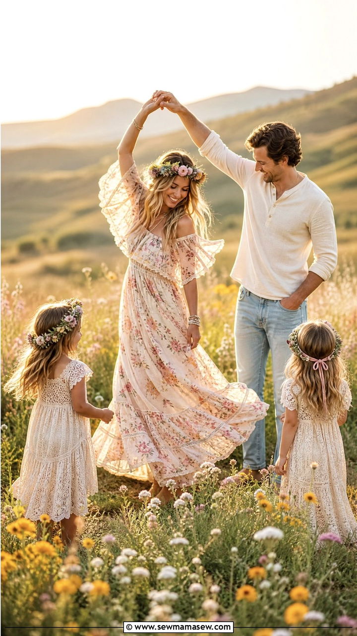 Bohemian Flowing Dresses for Wildflower Field Family Photos - 30 summer family photoshoot outfit ideas