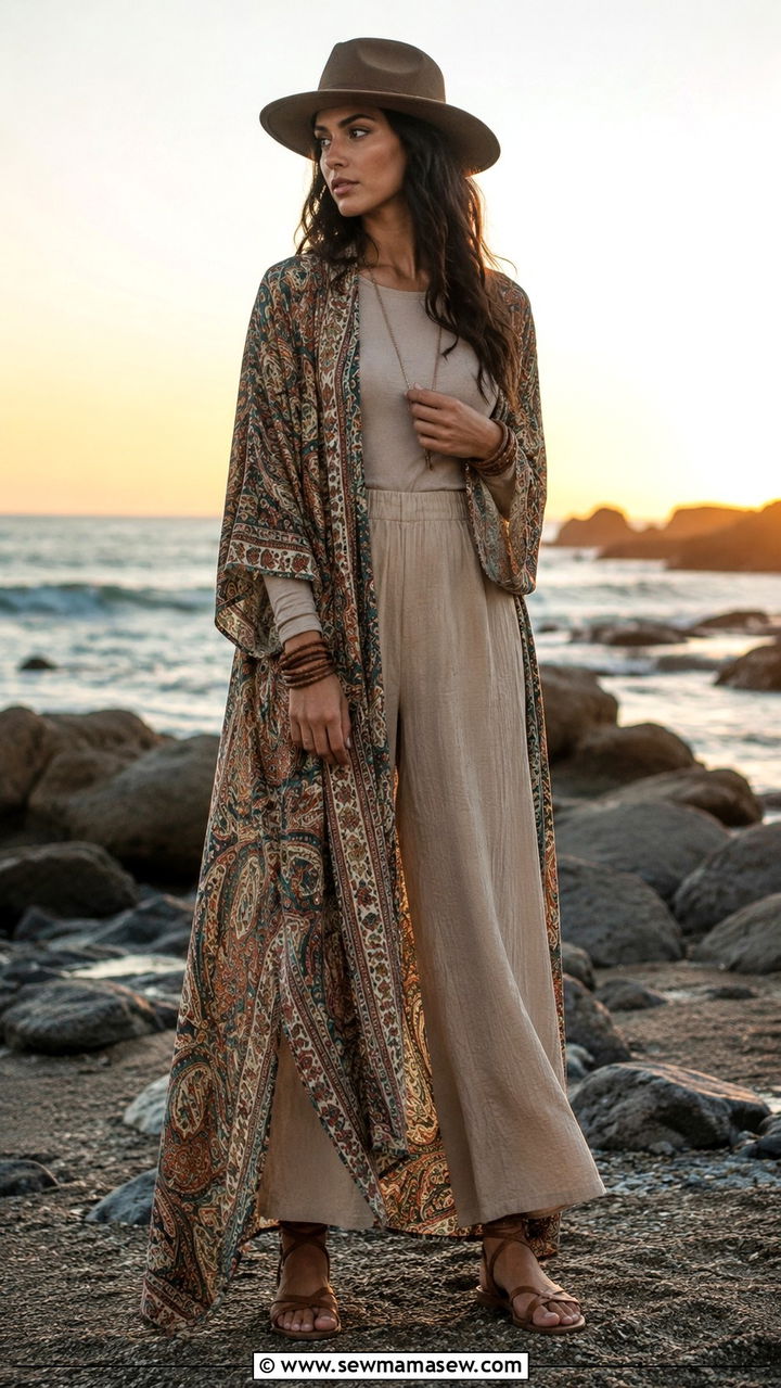 Bohemian Kimono With Earthy Layers - 25 Modest outfit ideas for beach