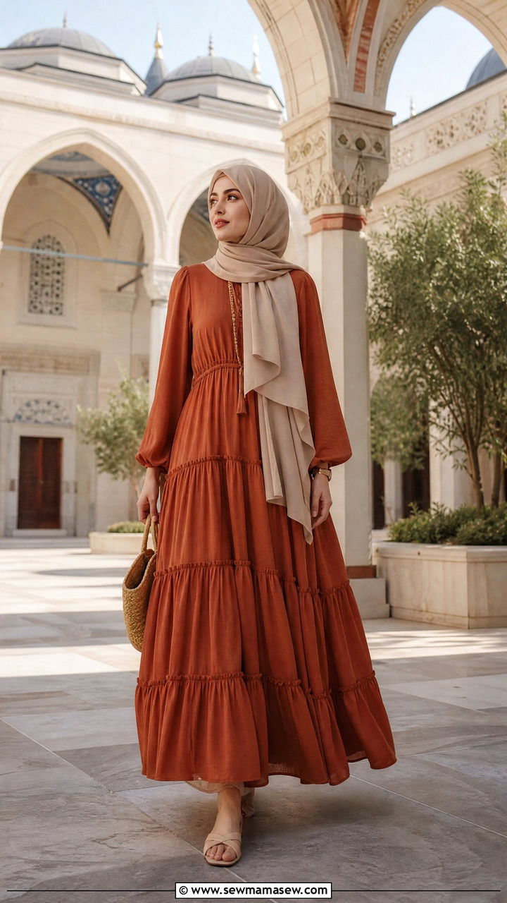 Bohemian Layered Dress With Scarf - 20 Modest outfit ideas for mosque