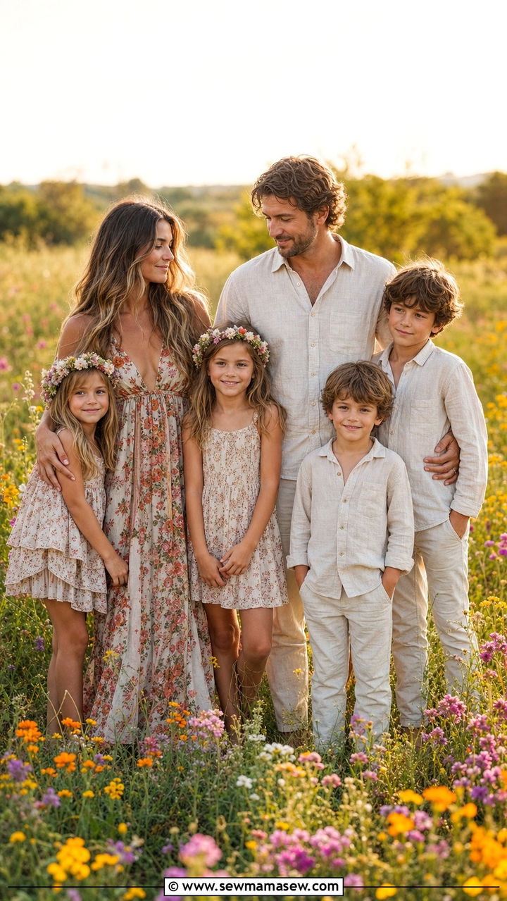 Bohemian Summer Dress Family Photo Outfits in a Wildflower Field - 25 Family photo outfit ideas summer 2026