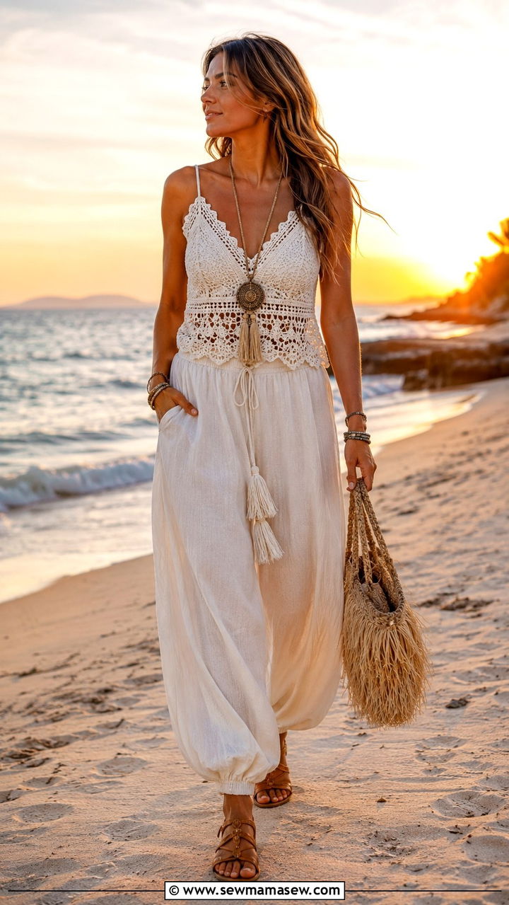Boho Balloon Pants and Crochet Top Festival Look - 25 balloon pants outfits aesthetic