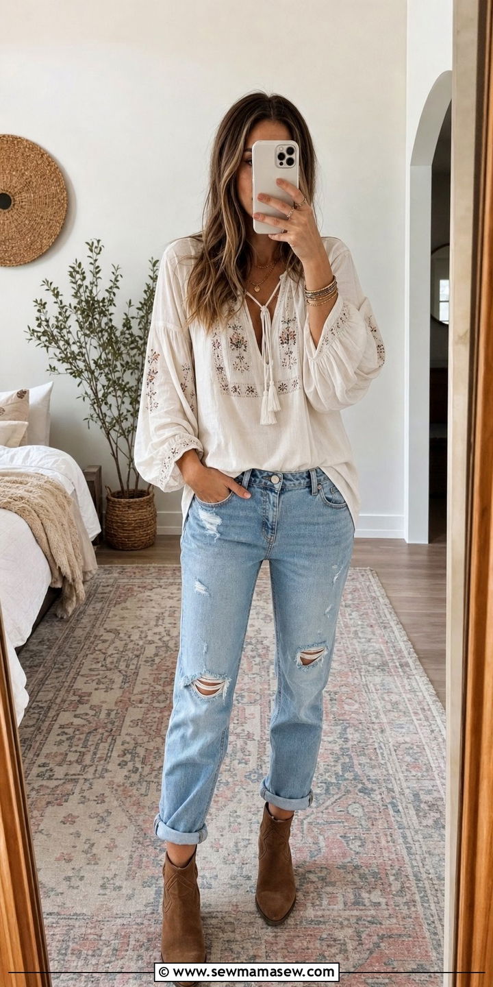 Boho Chic Distressed Denim Outfit - 35 boho chic outfits for women