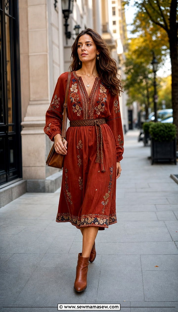 Boho Chic Embroidered Midi Dress - 35 boho chic outfits for women