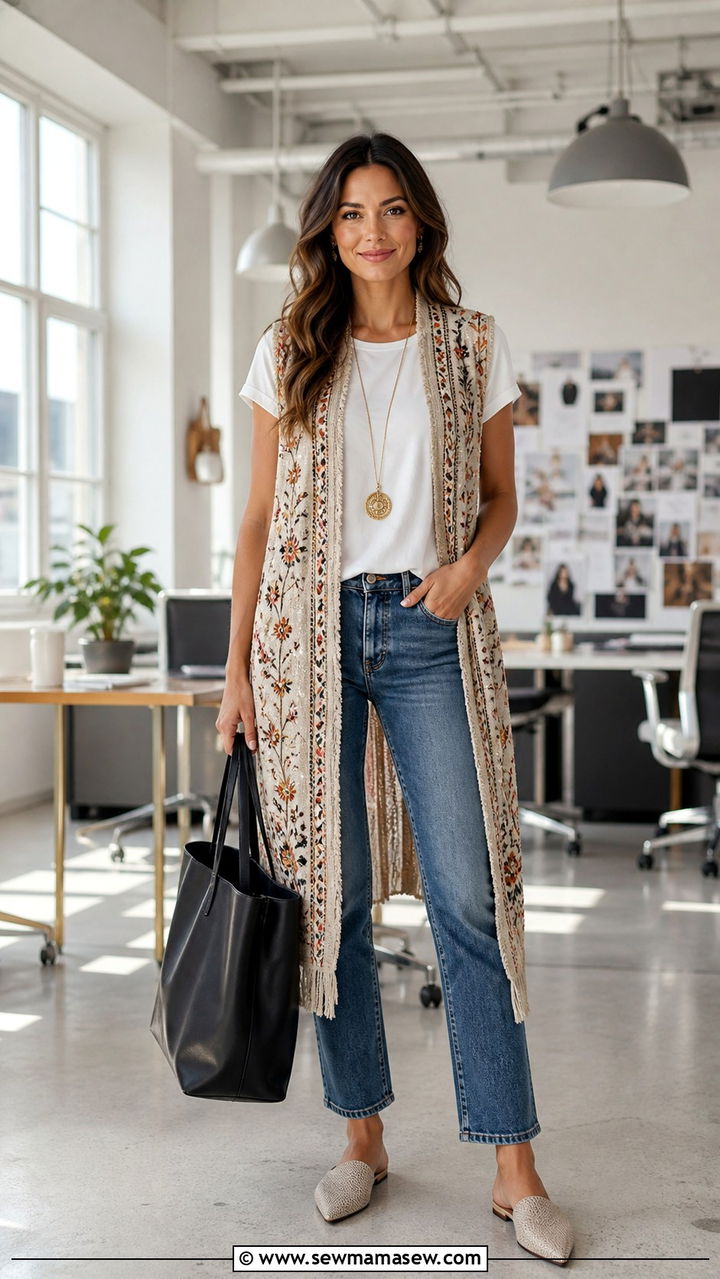 Boho Chic Embroidered Vest Outfit - 40 Boho chic outfit ideas 2026