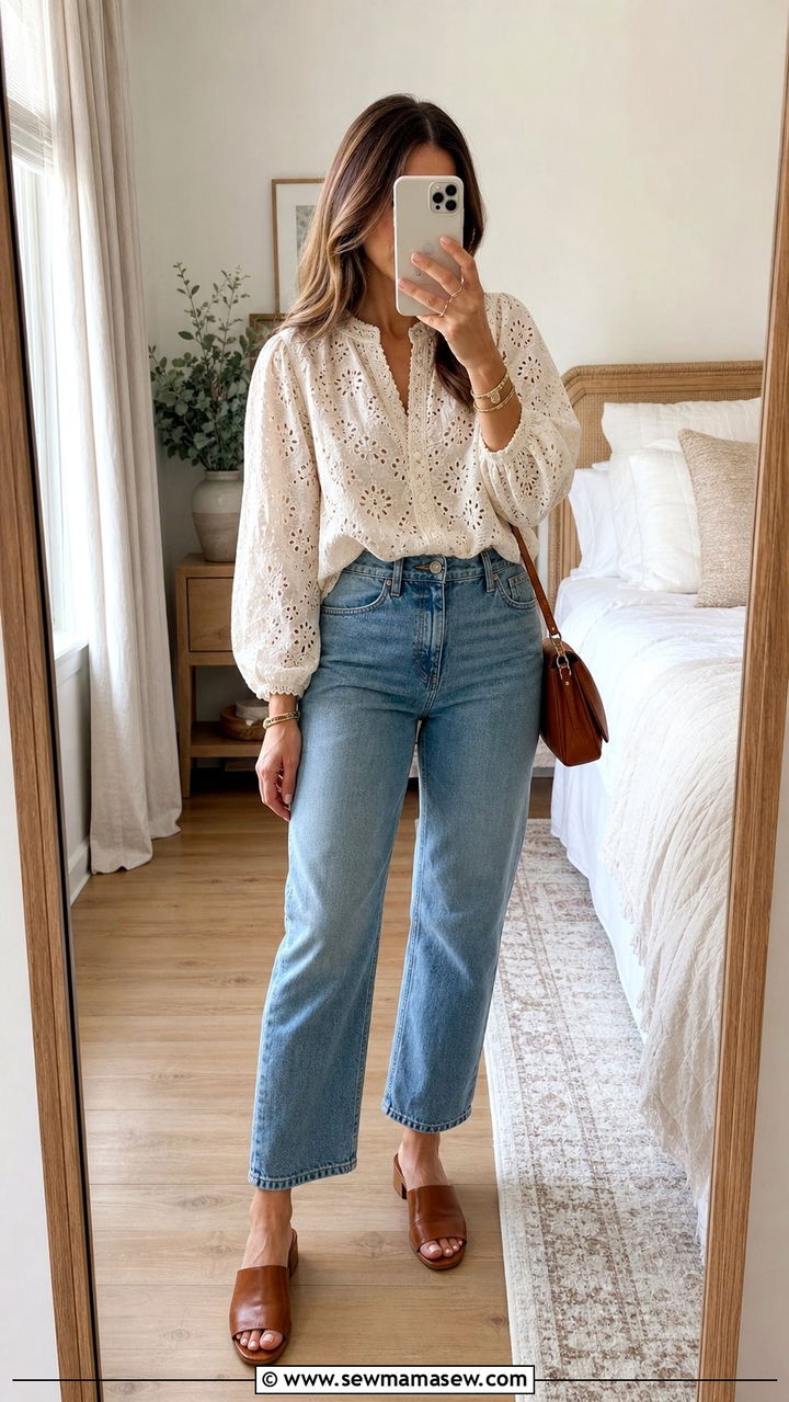 Boho Chic Eyelet Lace Blouse Outfit - 35 boho chic outfits for women