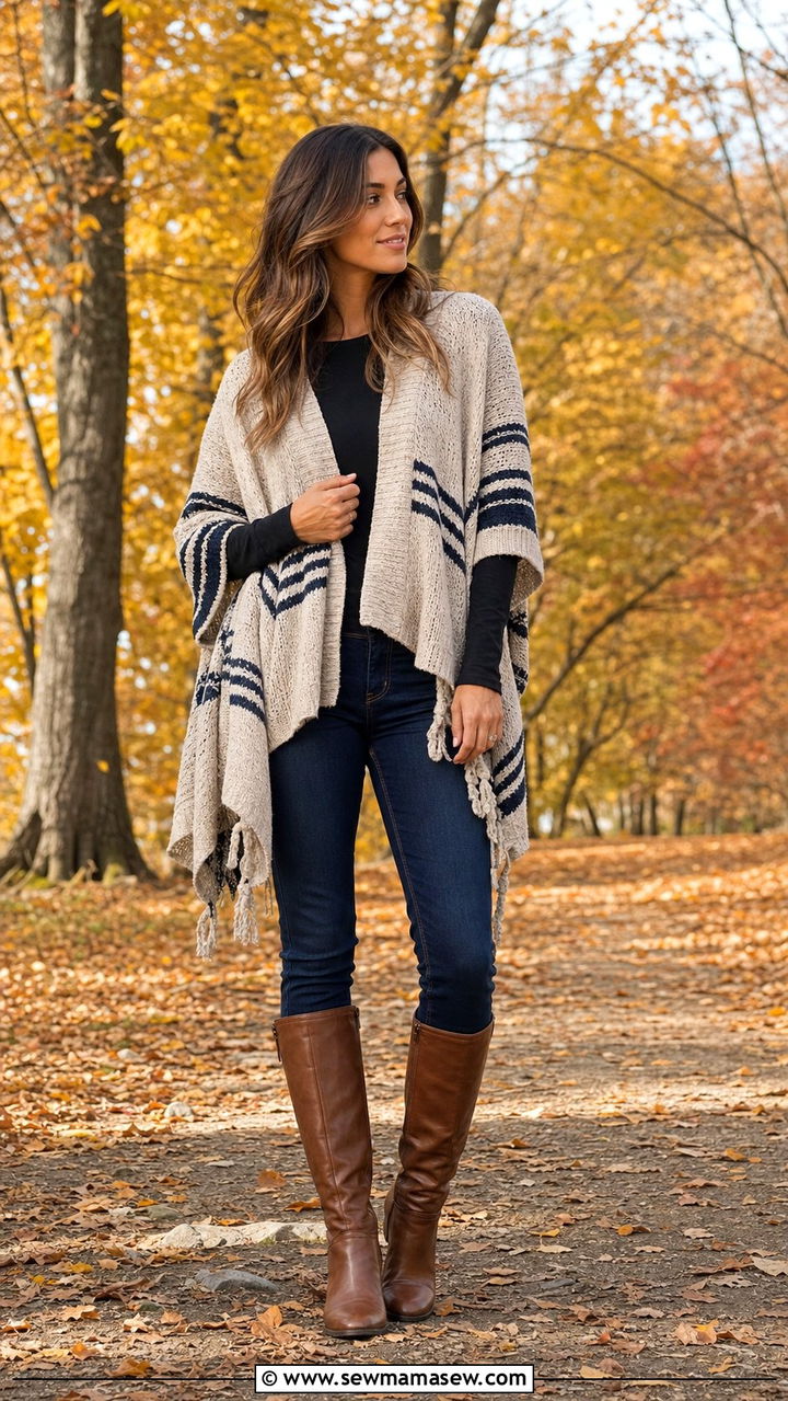 Boho Chic Knit Poncho Outfit - 35 boho chic outfits for women