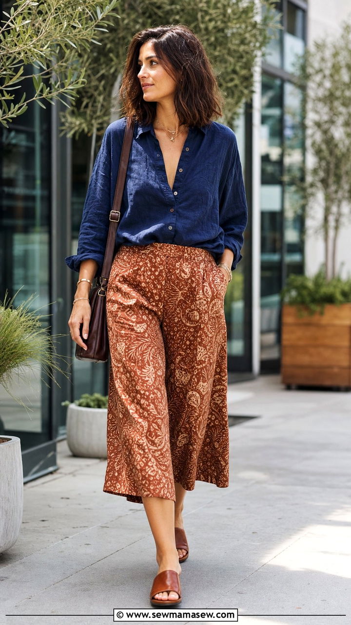 Boho Chic Linen Shirt And Culottes - 35 boho chic outfits for women