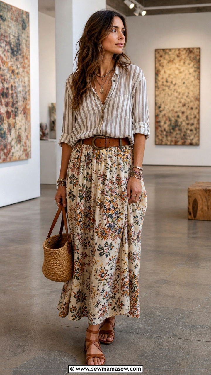 Boho Chic Mixed Prints and Textures Outfit - 40 Boho chic outfit ideas 2026