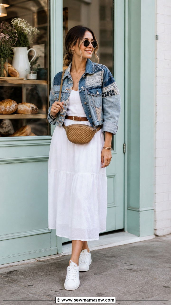 Boho Chic Patchwork Denim Jacket Outfit - 40 Boho chic outfit ideas 2026