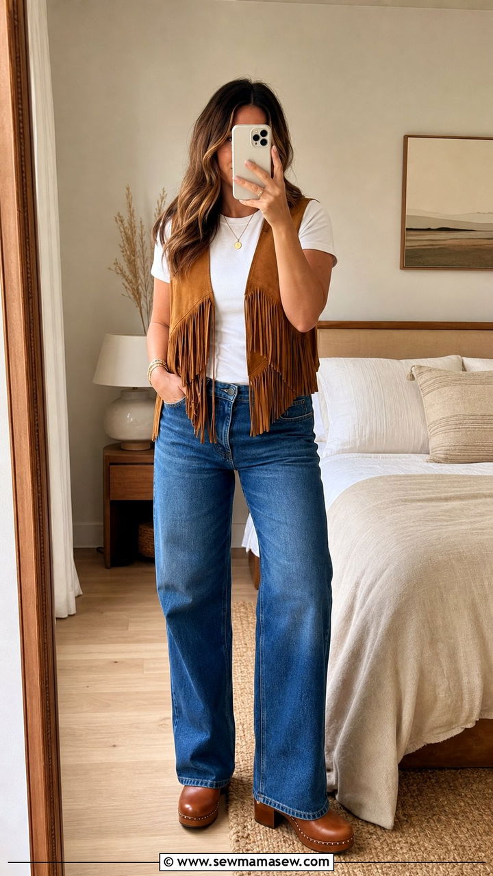 Boho Chic Suede Fringe Vest Outfit - 35 boho chic outfits for women