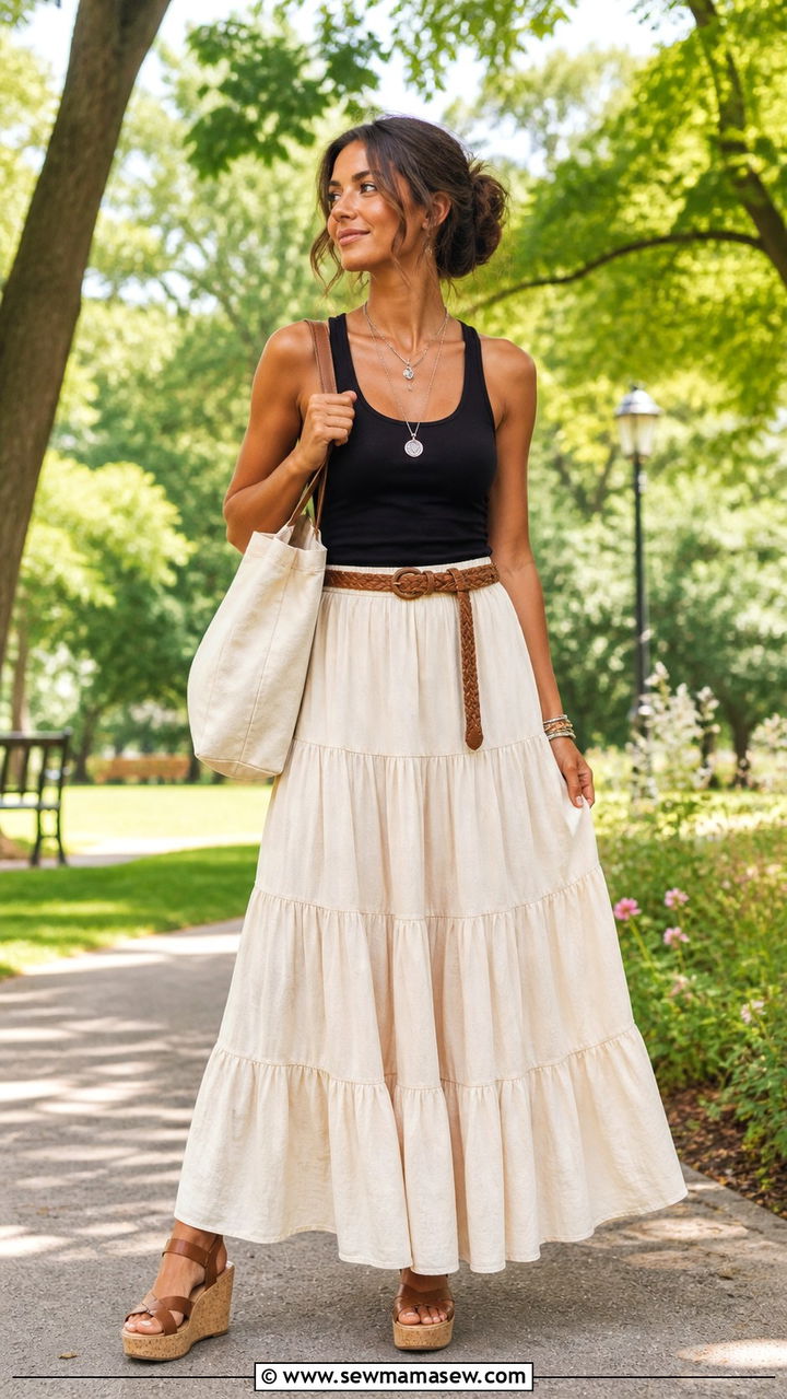 Boho Chic Tiered Maxi Skirt Outfit - 40 Boho chic outfit ideas 2026