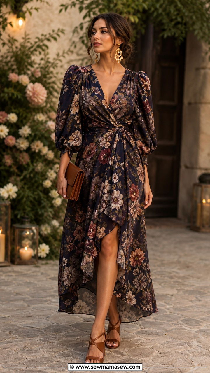 Boho Chic Wrap Dress With Heeled Sandals - 40 boho chic outfits 2026