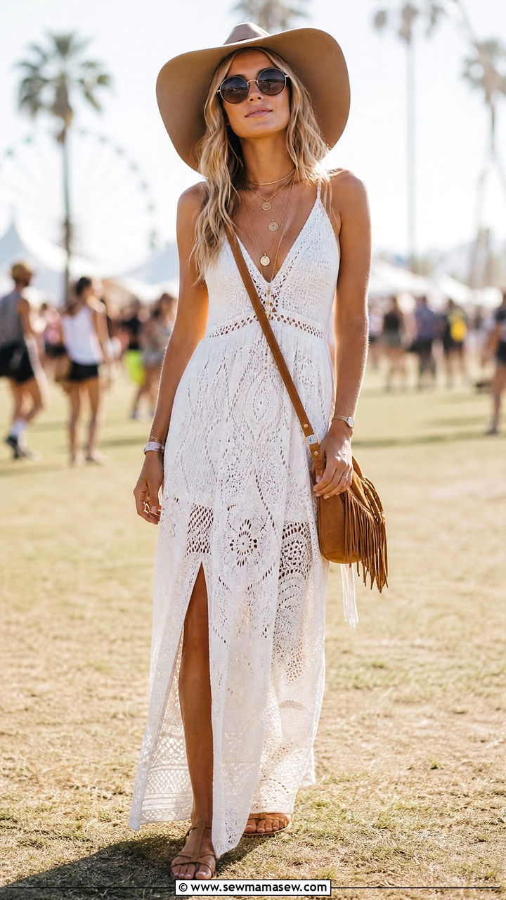 Boho Crochet Maxi Dress Festival Outfit - 30 Festival outfit ideas summer