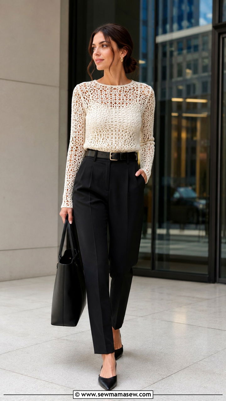 Boho Crochet Top With Tailored Trousers - 25 Boho outfit ideas with crochet top