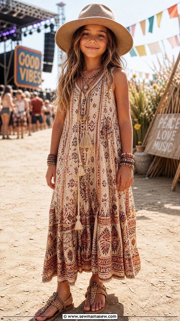 Boho Dress with Beaded Sandals - 30 Summer outfits for kids