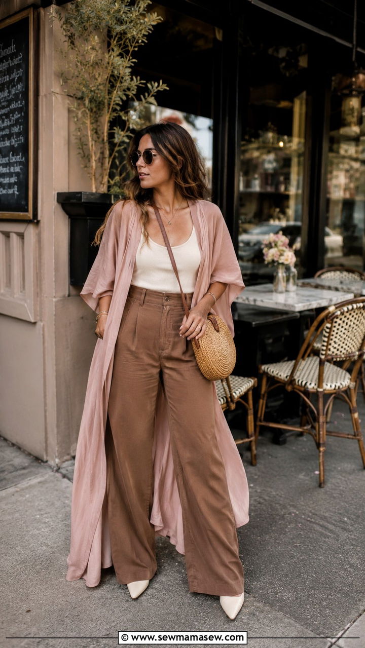 Boho Duster and Wide Leg Trousers Outfit - 30 Spring brunch with friends outfits