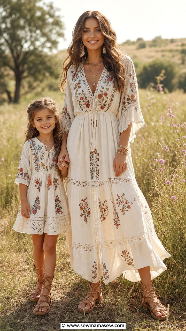 Boho Embroidered Dress Matching Look - 25 Spring mother daughter outfits