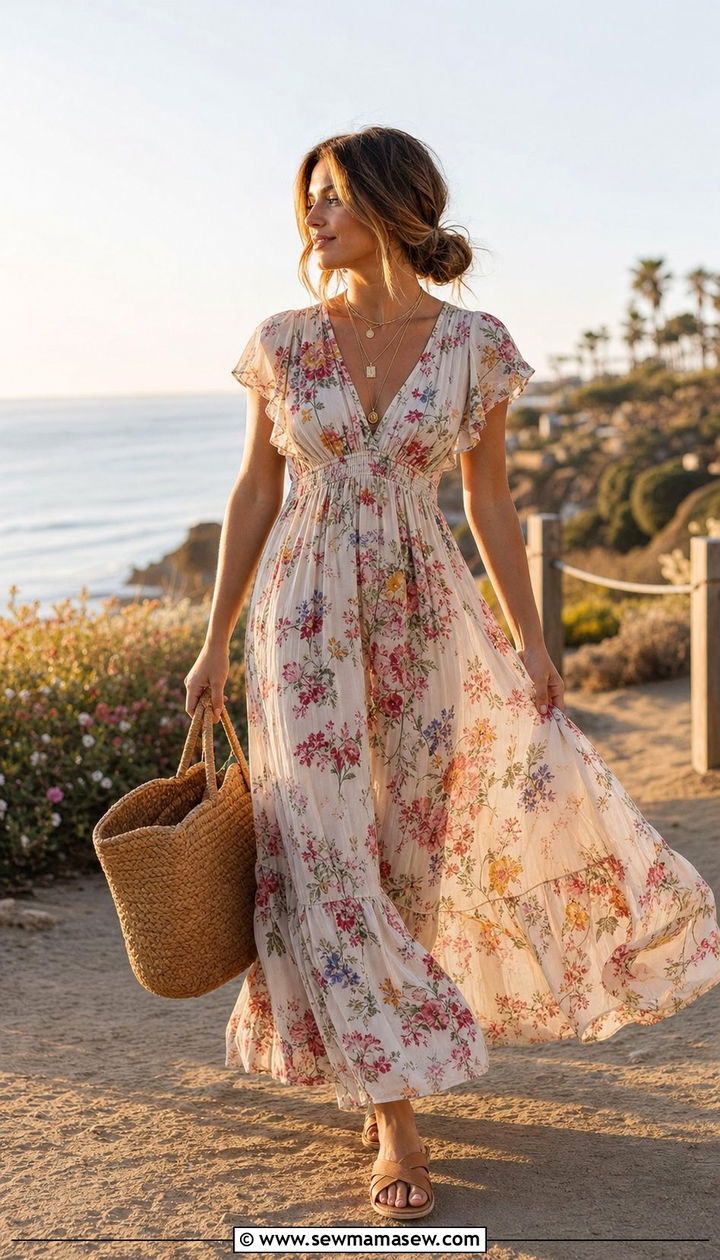 Boho Floral Maxi Dress With Sandals Outfit - 25 Spring cottagecore outfits 2026