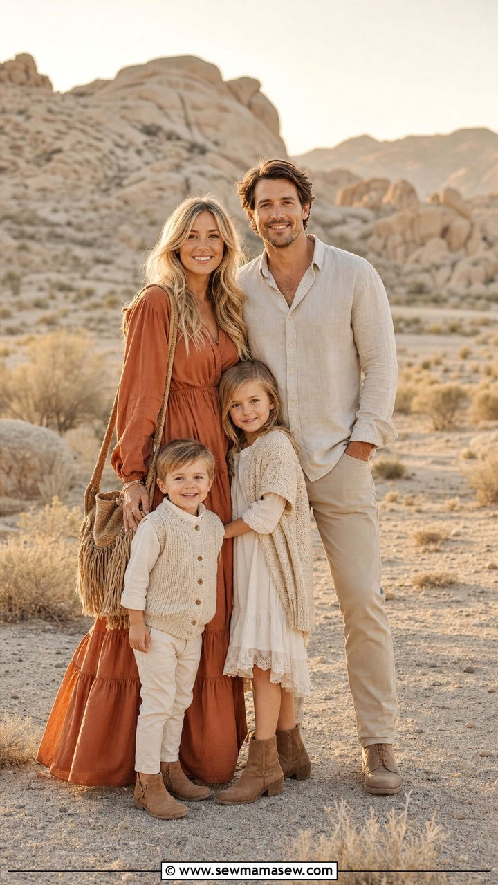 Boho Flowy Dress and Earthy Layers Family Photo Outfit - 25 family photo outfits aesthetic