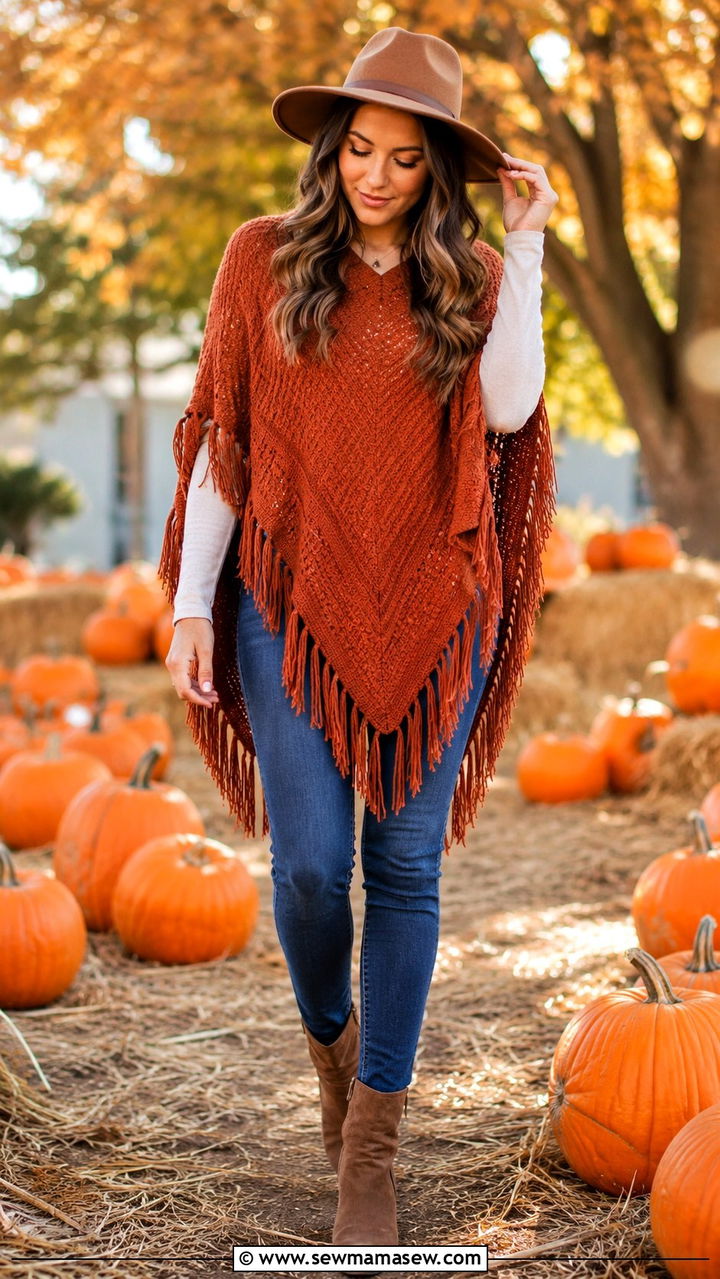 Boho Fringe Poncho Over Skinny Jeans - 25 Boho outfit ideas with fringe