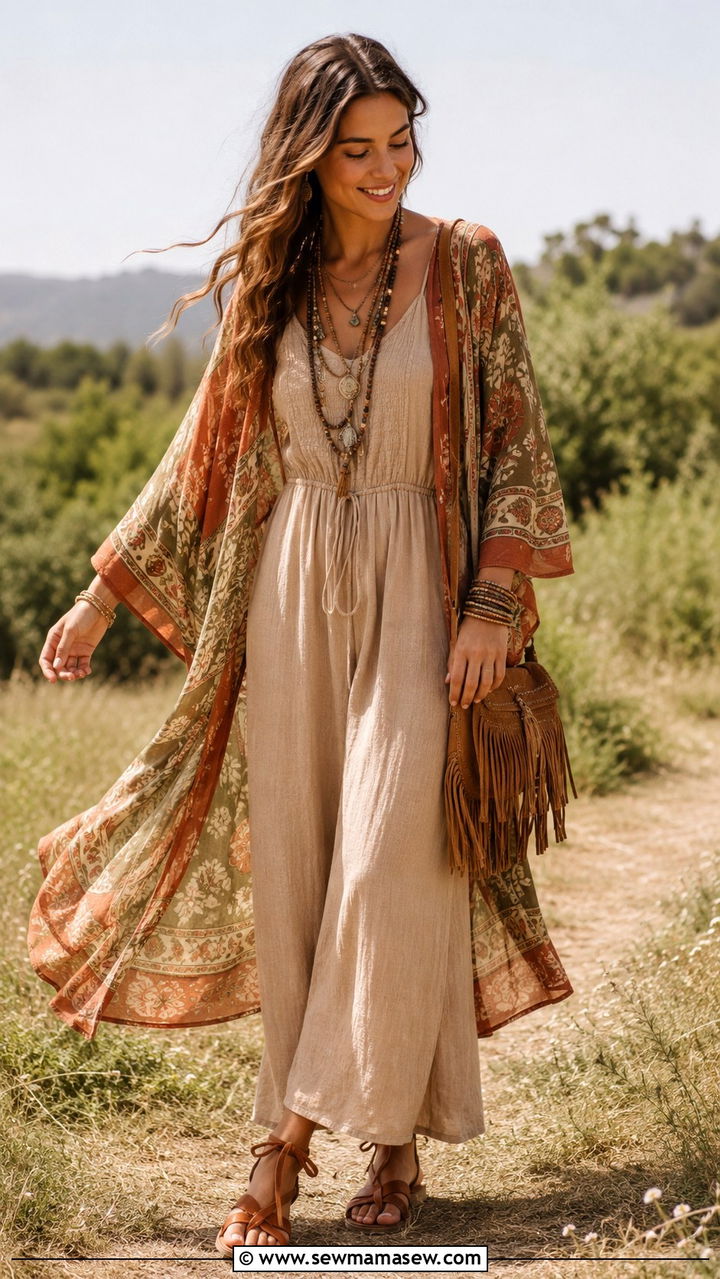 Boho Jumpsuit With Kimono - 30 Jumpsuit outfit ideas 2026