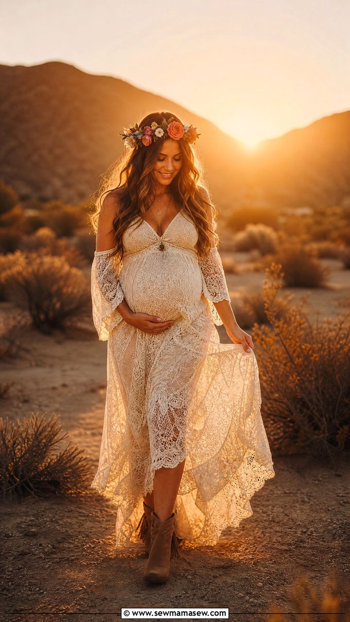 Boho Lace Maternity Photoshoot Outfit - 30 Maternity photoshoot outfit ideas