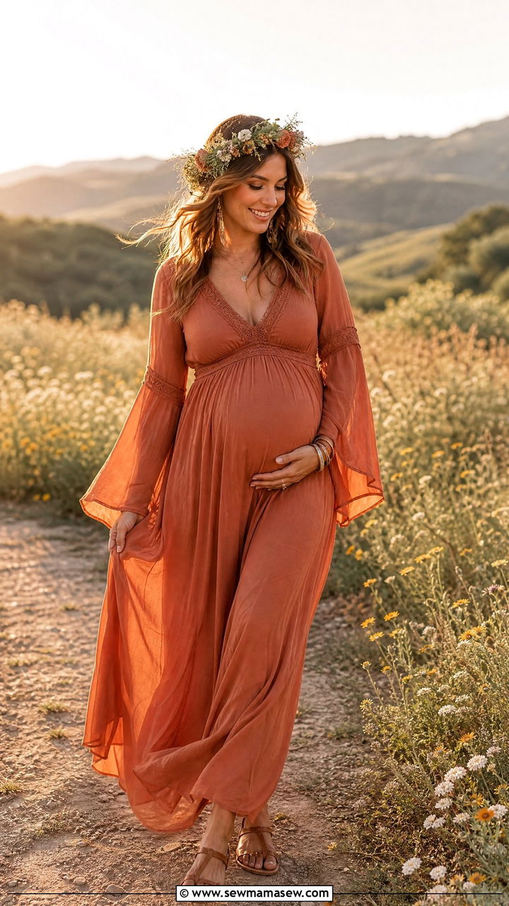 Boho Maternity Maxi Dress For Outdoor Shoot - 25 Maternity photo outfit ideas 2026
