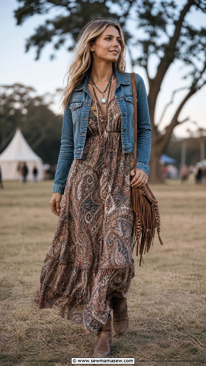 Boho Maxi Dress And Ankle Boots Outfit - 25 Firefly Festival outfit ideas