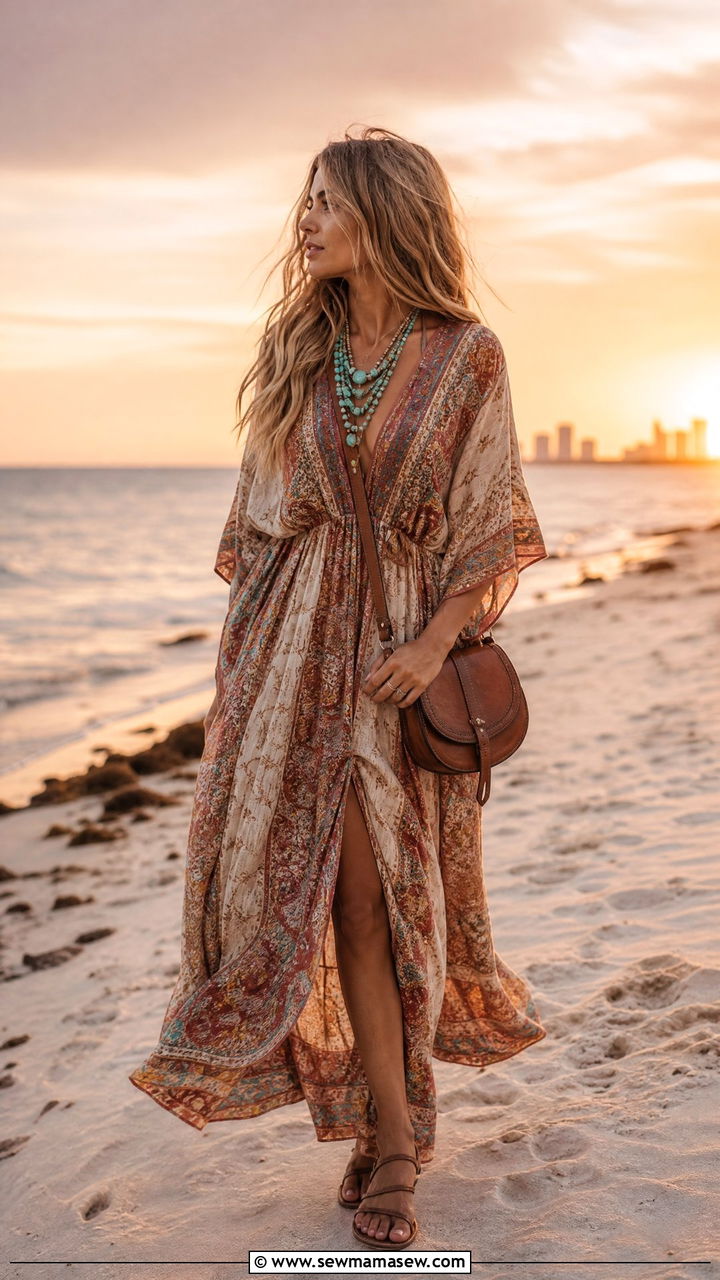 Boho Maxi Dress And Flat Sandals Miami Sunset Look - 40 Miami outfit ideas