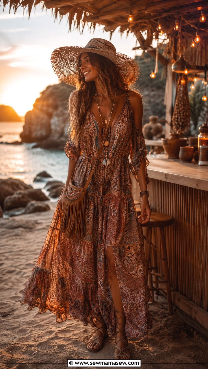 Boho Maxi Dress Beach Bar Outfit - 25 Beach bar outfit ideas