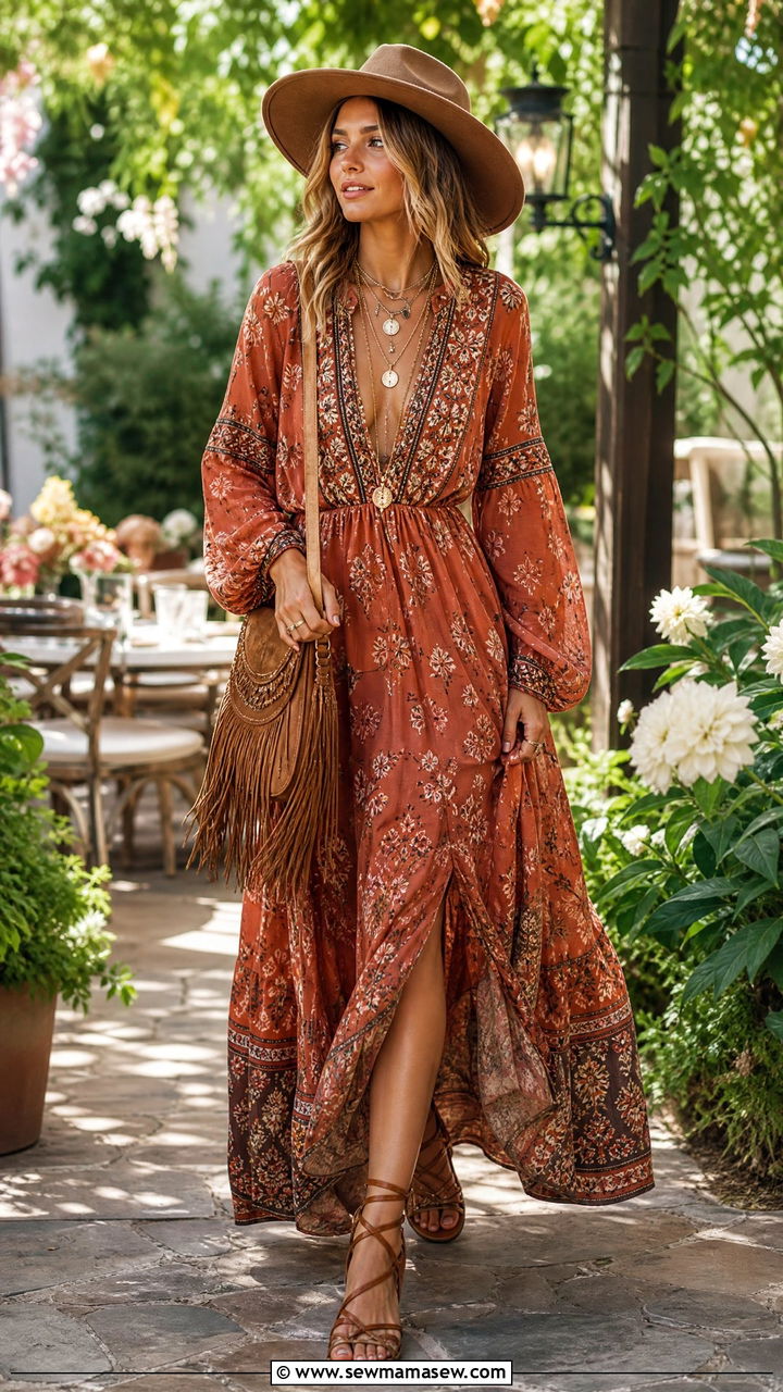 Boho Maxi Dress Brunch Outfit With Fringe Bag - 25 Brunch outfit ideas with a maxi dress