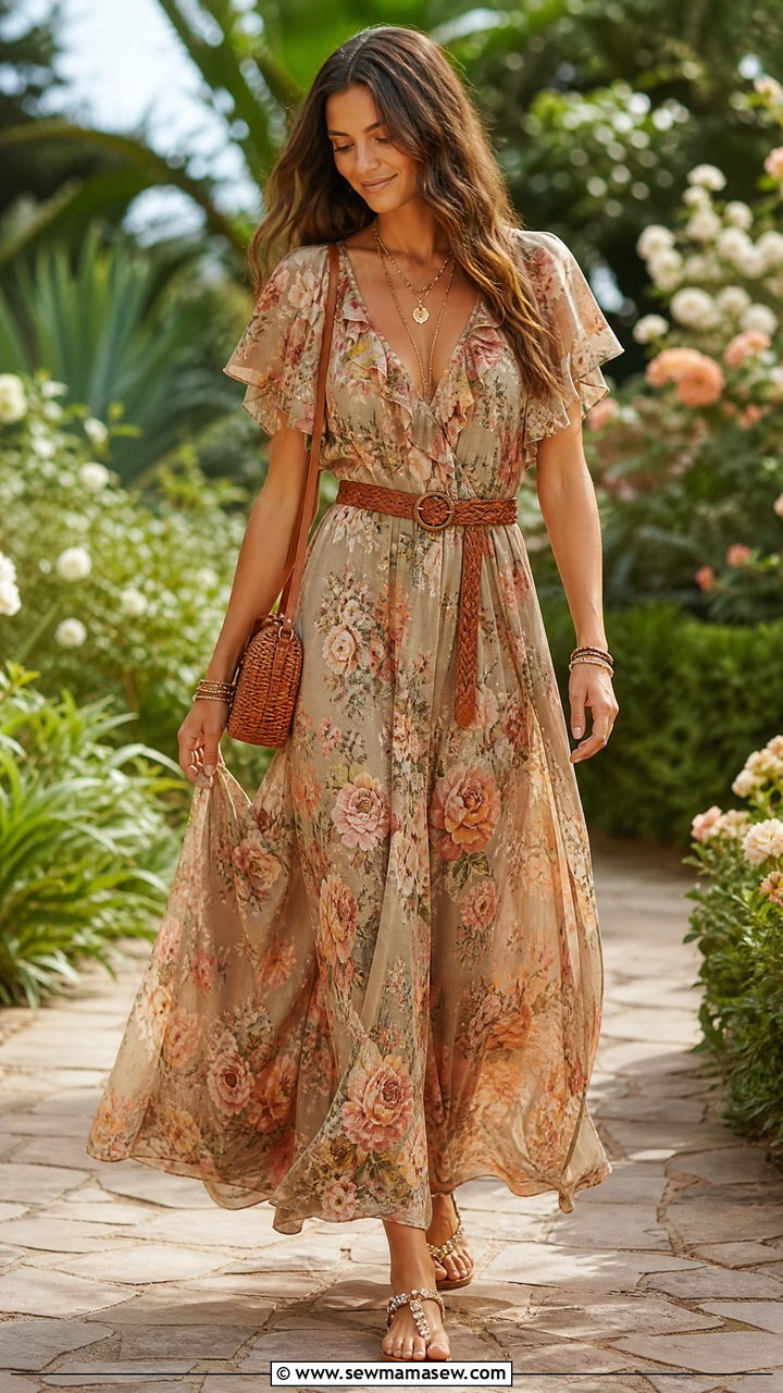 Boho Maxi Dress Garden Wedding Guest Look - 30 Garden attire wedding guest outfit ideas