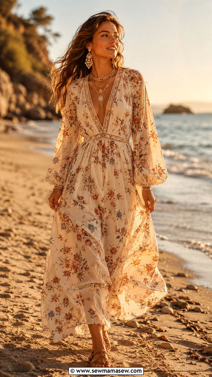 Boho Maxi Dress Gold Jewelry - 30 Gold jewelry outfit ideas
