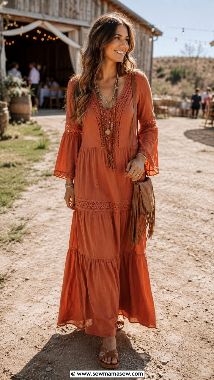 Boho Maxi Dress Wedding Guest Outfit - 30 Trendy wedding guest outfits