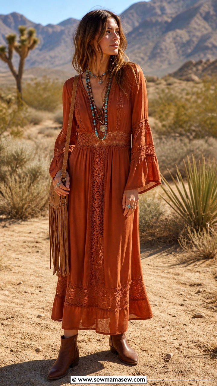 Boho Maxi Dress With Ankle Boots - 40 Destination wedding guest outfits