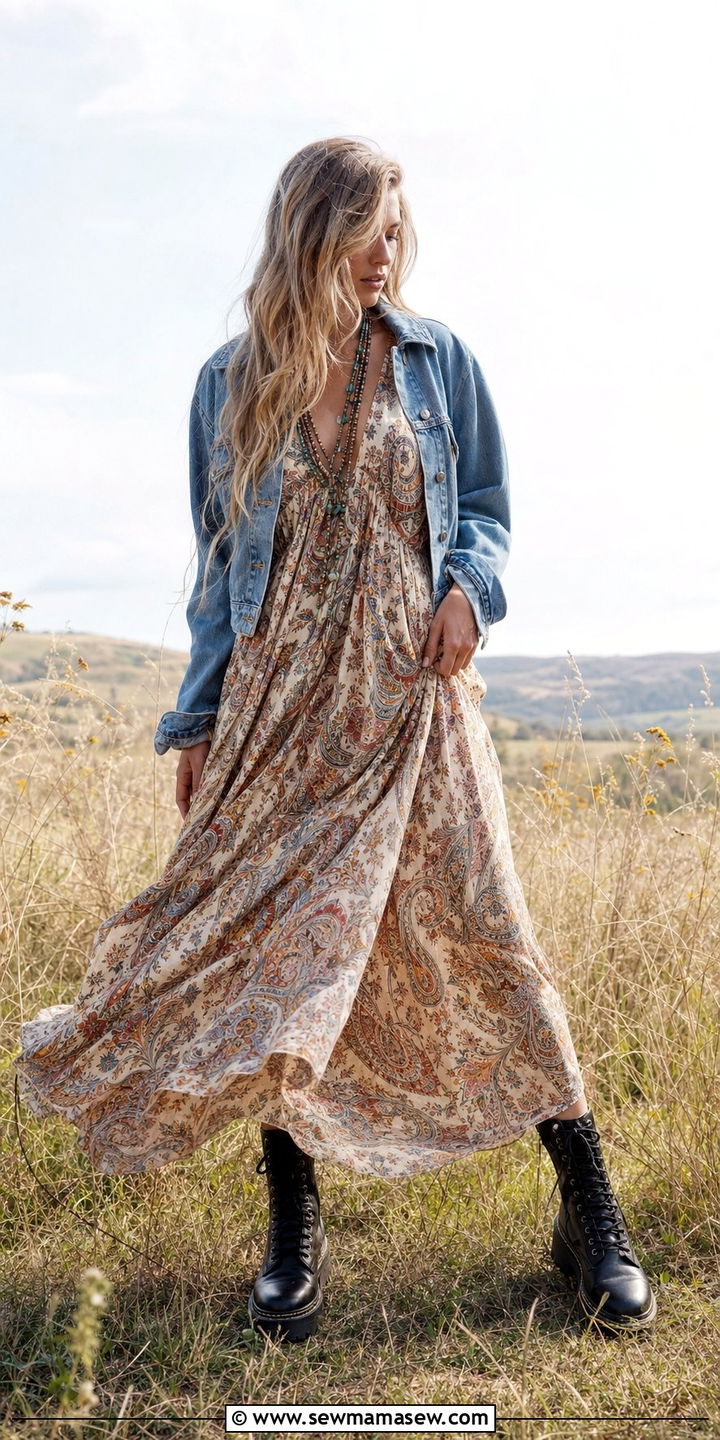 Boho Maxi Dress With Combat Boots - 25 Spring outfits with combat boots