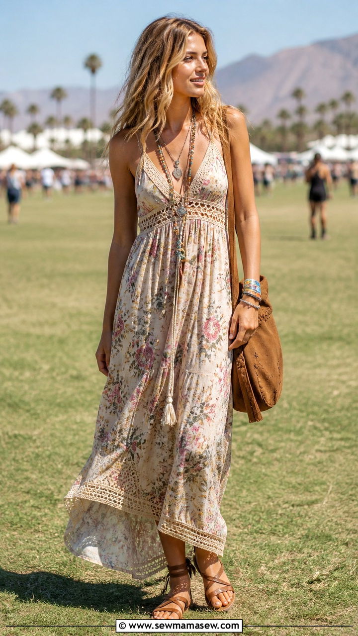 Boho Maxi Dress With Crochet Details - 40 Cute spring outfits