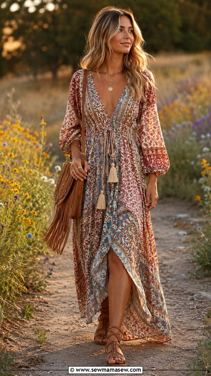 Boho Maxi Dress With Gladiator Sandals - 30 May Mother's Day outfit ideas