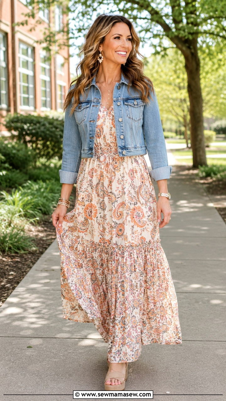 Boho Maxi Dress With Suede Ankle Boots - 30 Teacher outfits with dresses