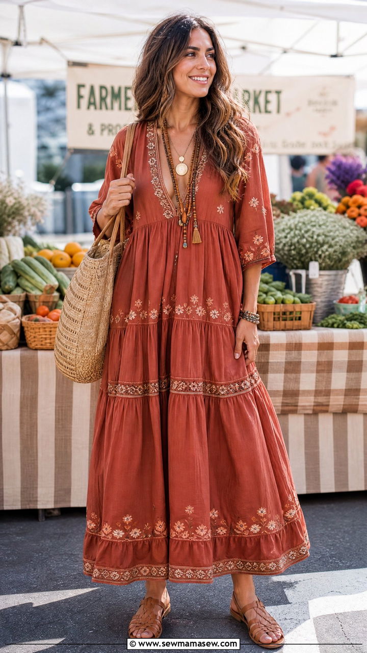 Boho Maxi Dress With Woven Tote - 35 Hawaii summer outfit ideas