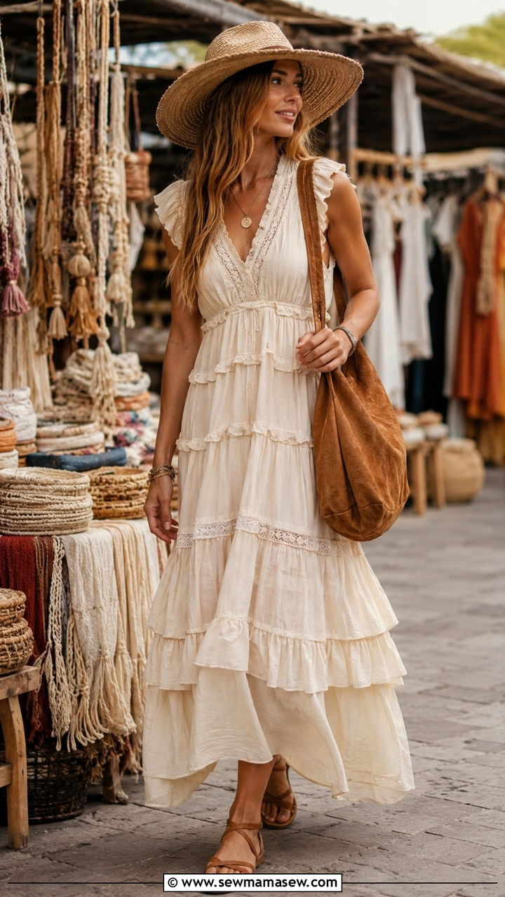 Boho Maxi Dress and Flat Sandals - 25 May outfits for women