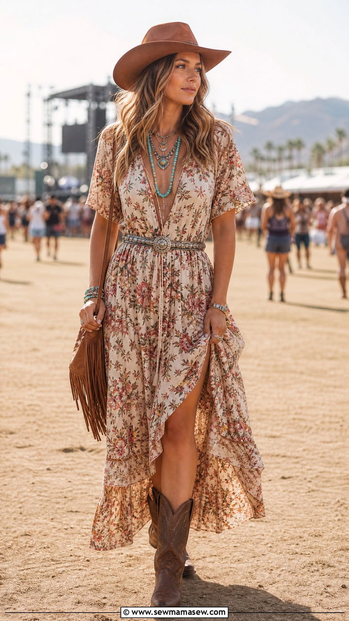 Boho Maxi Dress and Statement Jewelry Outfit - 30 Country summer outfits