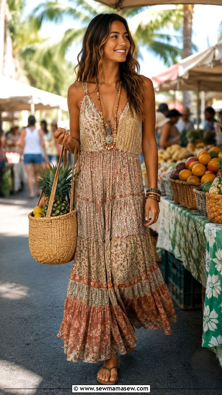 Boho Maxi Dress for Farmers Market Hawaii - 30 Resort wear outfit ideas Hawaii