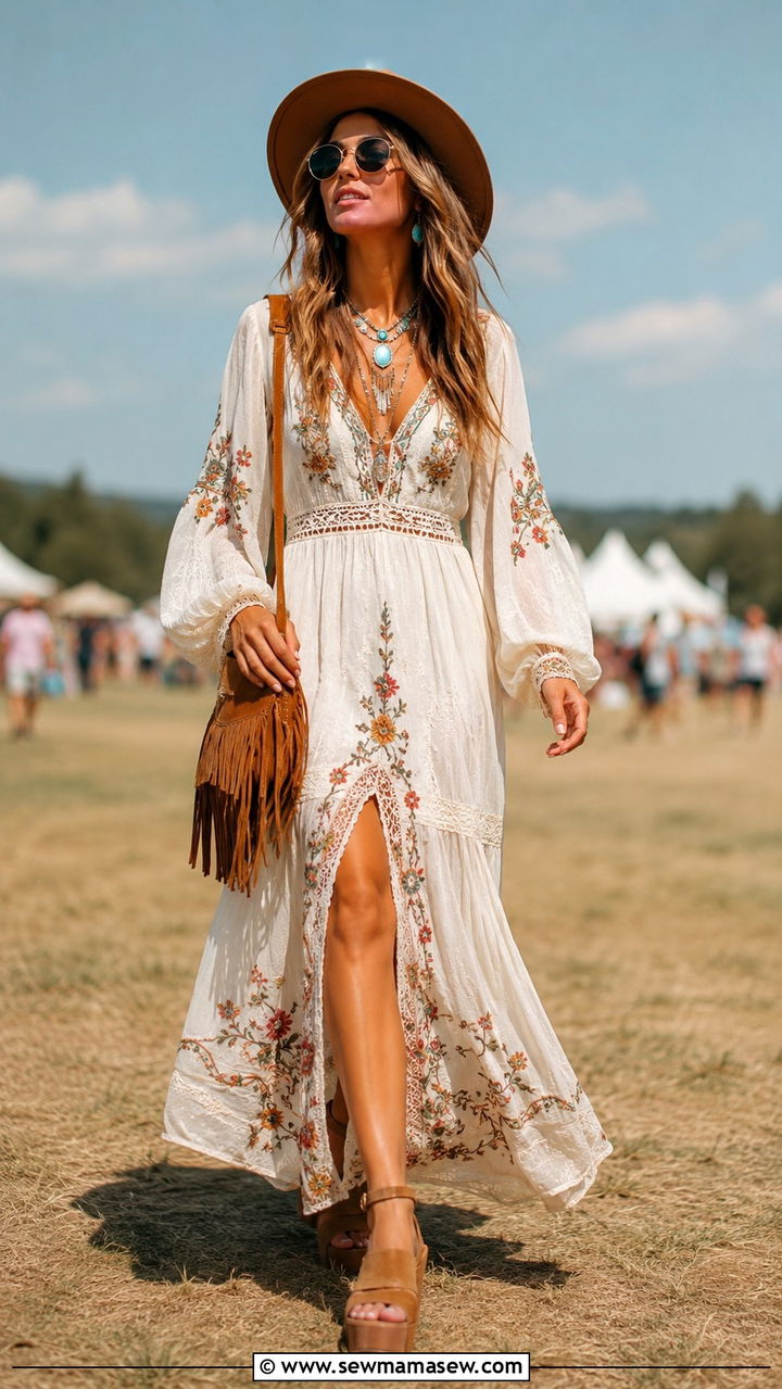 Boho Maxi Dress with Platform Heels Outfit - 30 Maxi dress with heels outfit ideas